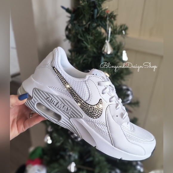 Nike Air Max Excee Womens White Sneakers Shoes Made with Swarovski Crystals - Picture 2 of 8